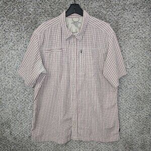 Eddie Bauer Shirt Mens XL Red Striped Outdoor‎ Button Short Sleeve Mesh Fishing